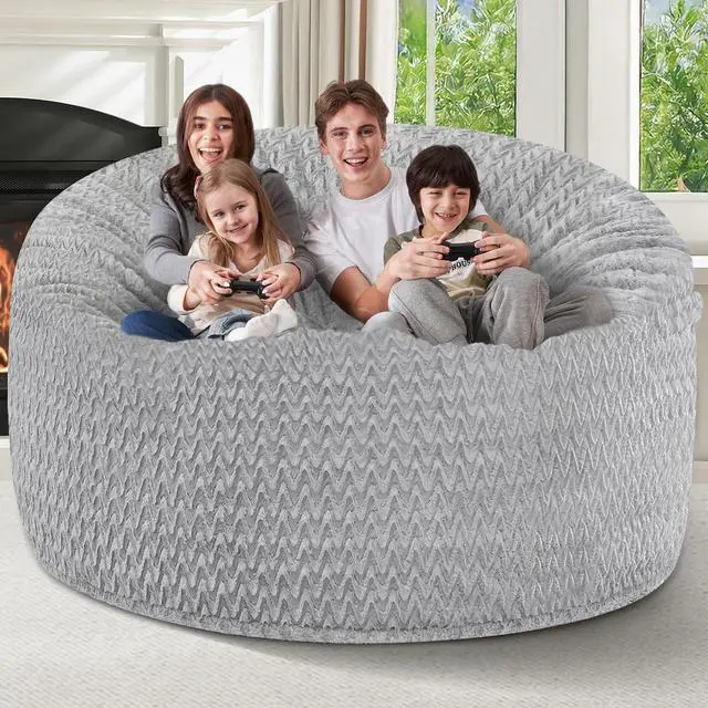 Alt view image 4 of 7 - 6FT Bean Bag Chair,Giant Bean Bag Chairs for Adults,Big Bean Bags with Memory Foam Filled, Large Beanbag Chairs with Chevron Plush Cover-Light Grey