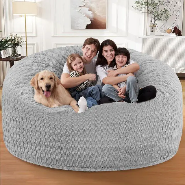Alt view image 7 of 7 - 6FT Bean Bag Chair,Giant Bean Bag Chairs for Adults,Big Bean Bags with Memory Foam Filled, Large Beanbag Chairs with Chevron Plush Cover-Light Grey