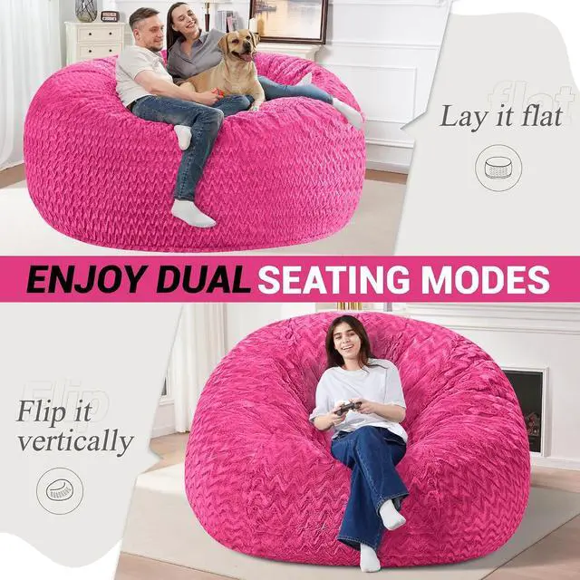 Alt view image 2 of 7 - 6FT Bean Bag Chair,Giant Bean Bag Chairs for Adults,Big Bean Bags with Memory Foam Filled, Large Beanbag Chairs with Chevron Plush Cover-Pink