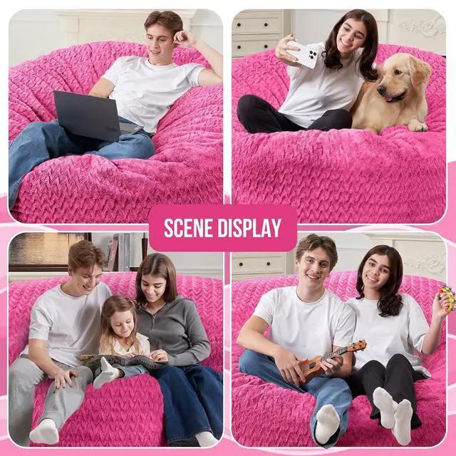 Alt view image 3 of 7 - 6FT Bean Bag Chair,Giant Bean Bag Chairs for Adults,Big Bean Bags with Memory Foam Filled, Large Beanbag Chairs with Chevron Plush Cover-Pink