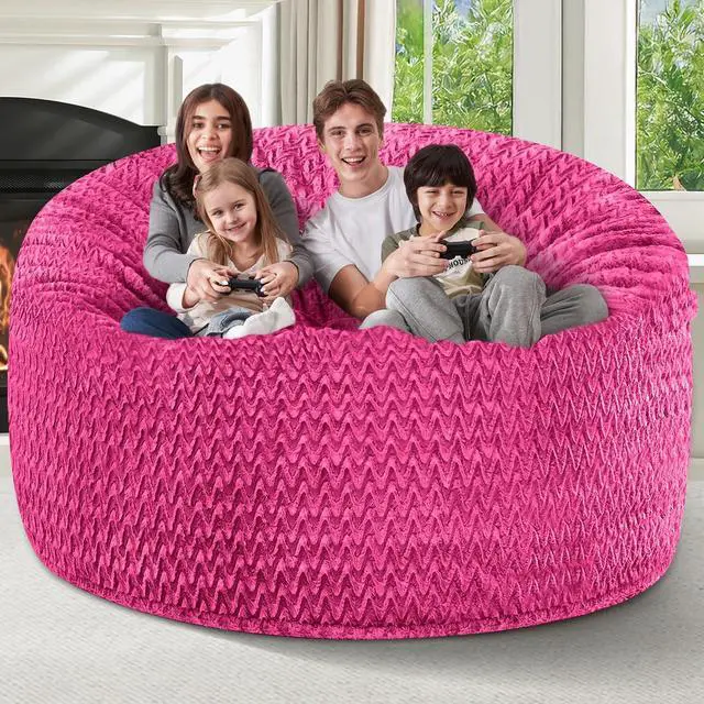 Alt view image 4 of 7 - 6FT Bean Bag Chair,Giant Bean Bag Chairs for Adults,Big Bean Bags with Memory Foam Filled, Large Beanbag Chairs with Chevron Plush Cover-Pink
