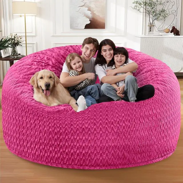 Alt view image 7 of 7 - 6FT Bean Bag Chair,Giant Bean Bag Chairs for Adults,Big Bean Bags with Memory Foam Filled, Large Beanbag Chairs with Chevron Plush Cover-Pink