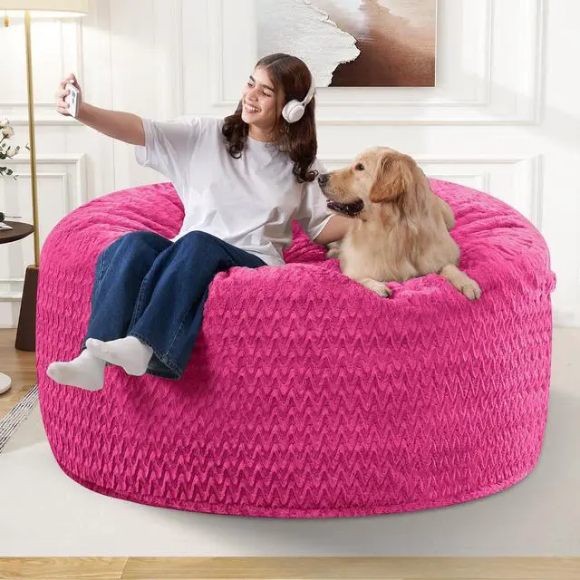 Alt view image 4 of 6 - 3FT Bean Bag Chair,Giant Bean Bag Chairs for Adults,Big Bean Bags with Memory Foam Filled, Large Beanbag Chairs with Chevron Plush Cover-Pink