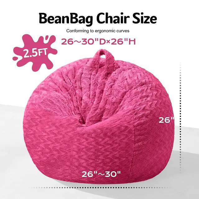 Alt view image 2 of 7 - 2FT Bean Bag Chair,Giant Bean Bag Chairs for Adults,Big Bean Bags with Memory Foam Filled, Large Beanbag Chairs with Chevron Plush Cover-Pink