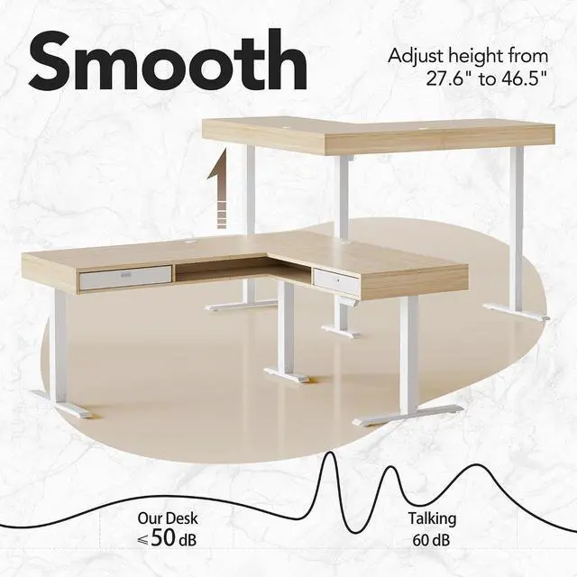 Alt view image 7 of 7 - 63" X 55" Electric L Shaped Standing Desk, 2 Drawers, Light Walnut | L-Shaped Corner Desk,2 Fabric Storage Drawers,4 Quiet Memory Presets,220lbs Carbon Steel, 27.6"-46.5" Adjustable Height