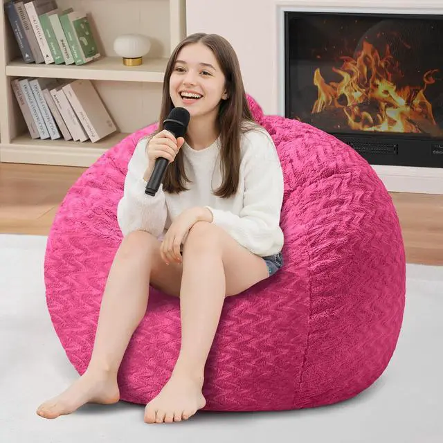 Alt view image 7 of 7 - 2FT Bean Bag Chair,Giant Bean Bag Chairs for Adults,Big Bean Bags with Memory Foam Filled, Large Beanbag Chairs with Chevron Plush Cover-Pink