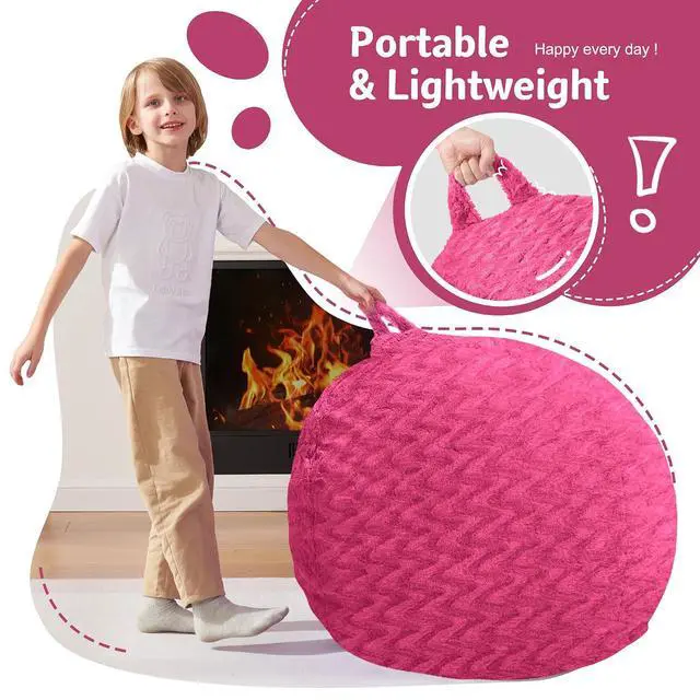 Alt view image 4 of 7 - 2FT Bean Bag Chair,Giant Bean Bag Chairs for Adults,Big Bean Bags with Memory Foam Filled, Large Beanbag Chairs with Chevron Plush Cover-Pink