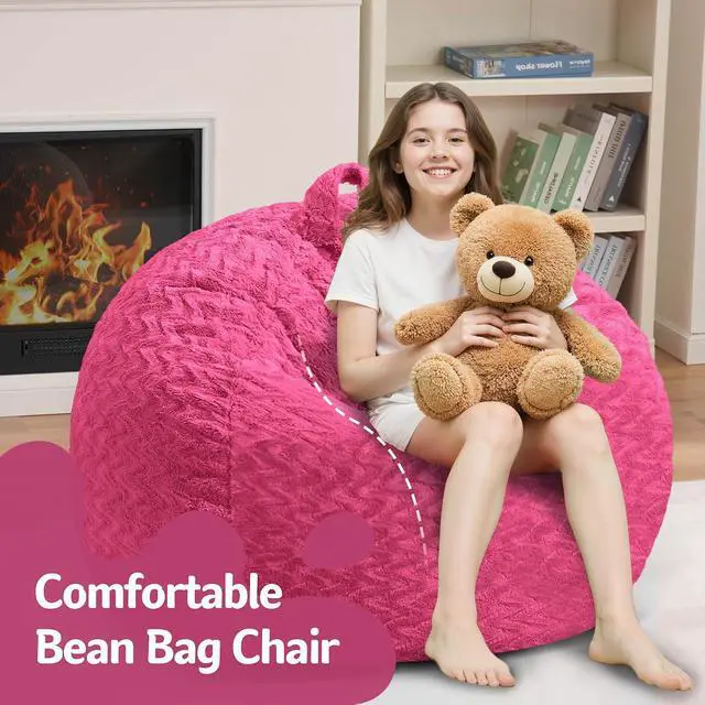 Alt view image 5 of 7 - 2FT Bean Bag Chair,Giant Bean Bag Chairs for Adults,Big Bean Bags with Memory Foam Filled, Large Beanbag Chairs with Chevron Plush Cover-Pink