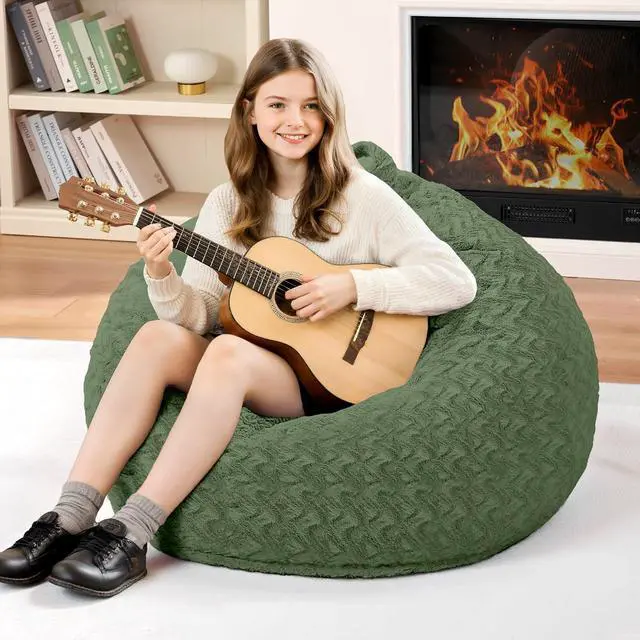 Main image of 2FT Bean Bag Chair,Giant Bean Bag Chairs for Adults,Big Bean Bags with Memory Foam Filled, Large Beanbag Chairs with Chevron Plush Cover-Green