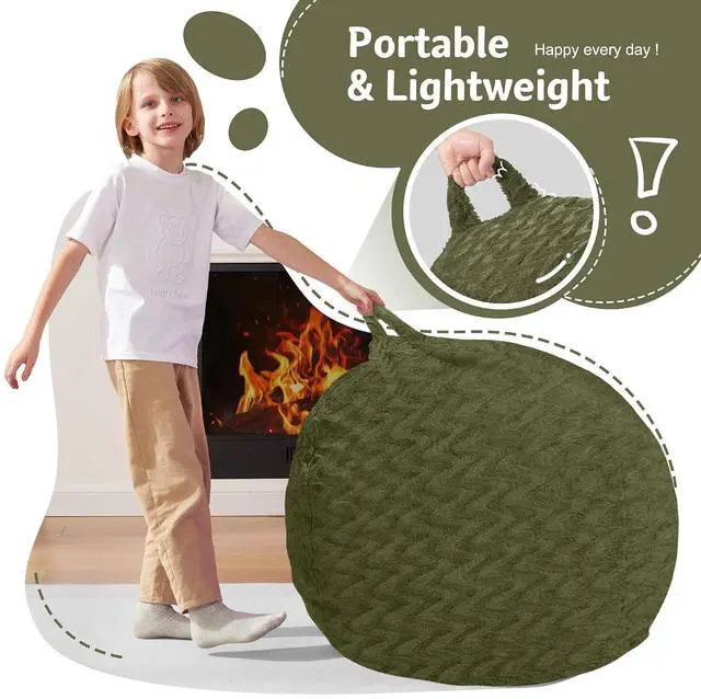 Alt view image 4 of 7 - 2FT Bean Bag Chair,Giant Bean Bag Chairs for Adults,Big Bean Bags with Memory Foam Filled, Large Beanbag Chairs with Chevron Plush Cover-Green