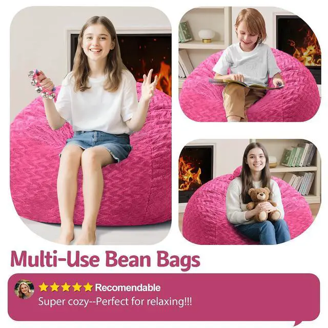 Alt view image 6 of 7 - 2FT Bean Bag Chair,Giant Bean Bag Chairs for Adults,Big Bean Bags with Memory Foam Filled, Large Beanbag Chairs with Chevron Plush Cover-Pink