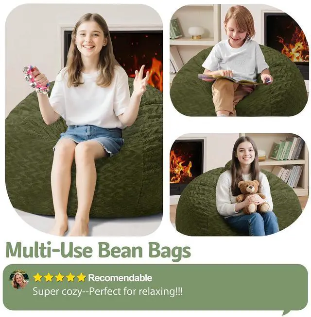 Alt view image 6 of 7 - 2FT Bean Bag Chair,Giant Bean Bag Chairs for Adults,Big Bean Bags with Memory Foam Filled, Large Beanbag Chairs with Chevron Plush Cover-Green