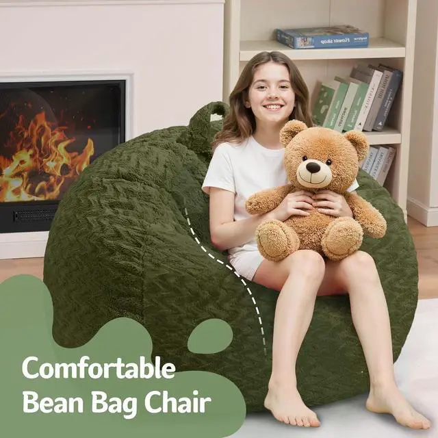 Alt view image 5 of 7 - 2FT Bean Bag Chair,Giant Bean Bag Chairs for Adults,Big Bean Bags with Memory Foam Filled, Large Beanbag Chairs with Chevron Plush Cover-Green