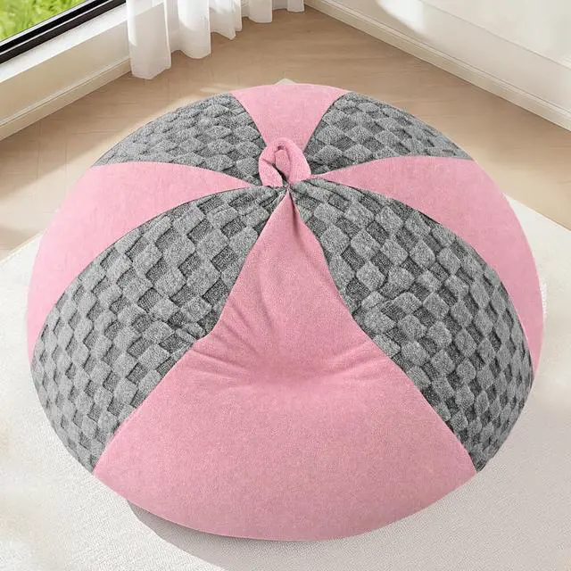 Alt view image 3 of 7 - 4FT Bean Bag Chair Teardrop Beanbag Chair with Memory Foam Filled Soft Checkboard Leaf alongside Plush Bean Bag Sofa with Removable Cover for Living Room,Bedroom-Checkboard Light Grey&Pink