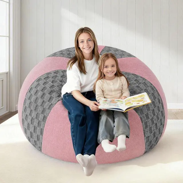 Alt view image 7 of 7 - 4FT Bean Bag Chair Teardrop Beanbag Chair with Memory Foam Filled Soft Checkboard Leaf alongside Plush Bean Bag Sofa with Removable Cover for Living Room,Bedroom-Checkboard Light Grey&Pink