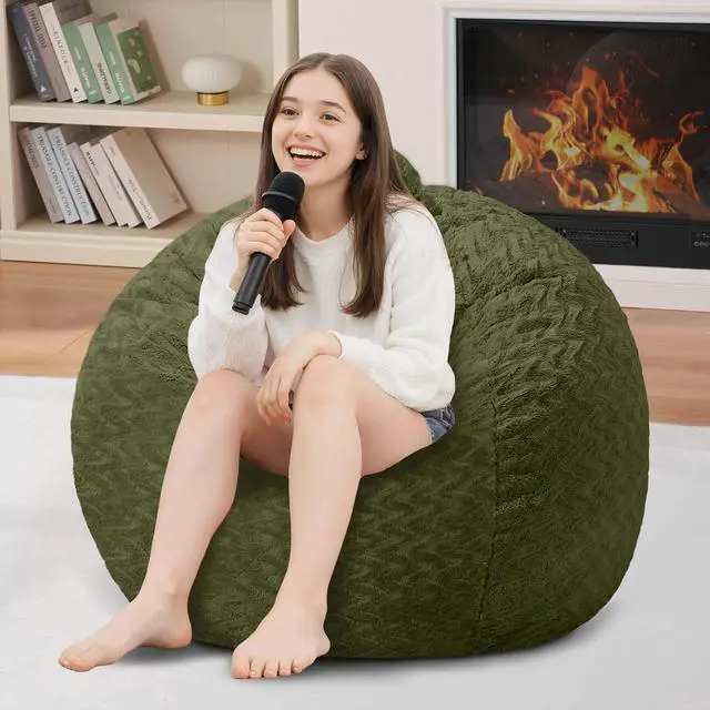 Alt view image 7 of 7 - 2FT Bean Bag Chair,Giant Bean Bag Chairs for Adults,Big Bean Bags with Memory Foam Filled, Large Beanbag Chairs with Chevron Plush Cover-Green