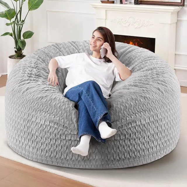 Main image of 5FT Bean Bag Chair,Giant Bean Bag Chairs for Adults,Big Bean Bags with Memory Foam Filled, Large Beanbag Chairs with Chevron Plush Cover-Light Grey
