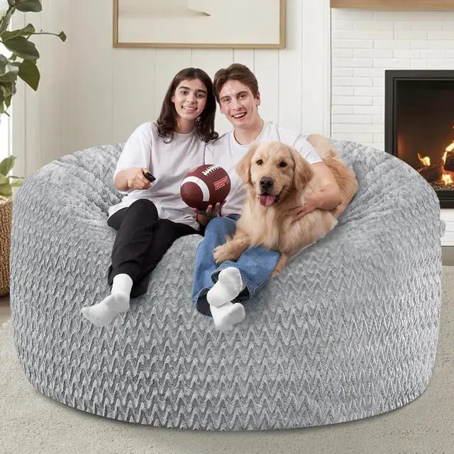 Alt view image 4 of 7 - 5FT Bean Bag Chair,Giant Bean Bag Chairs for Adults,Big Bean Bags with Memory Foam Filled, Large Beanbag Chairs with Chevron Plush Cover-Light Grey