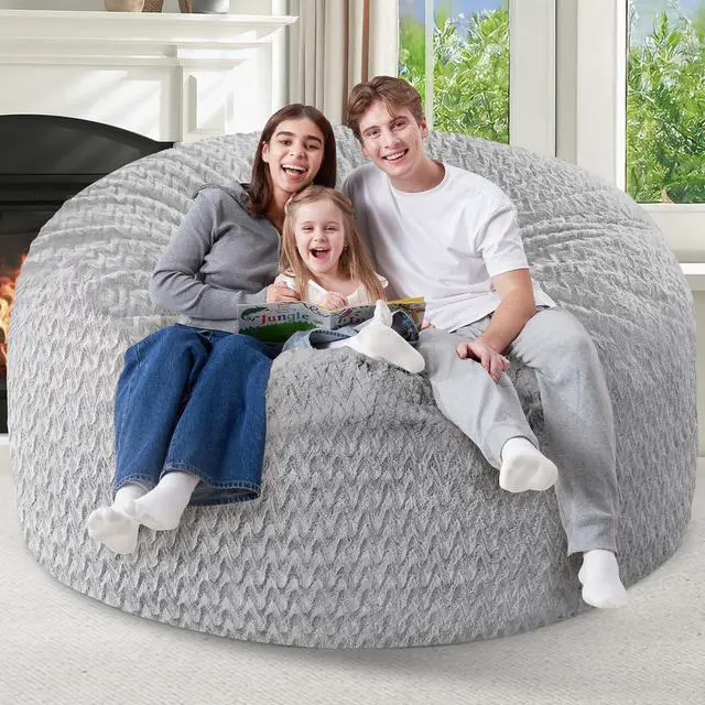 Alt view image 7 of 7 - 5FT Bean Bag Chair,Giant Bean Bag Chairs for Adults,Big Bean Bags with Memory Foam Filled, Large Beanbag Chairs with Chevron Plush Cover-Light Grey