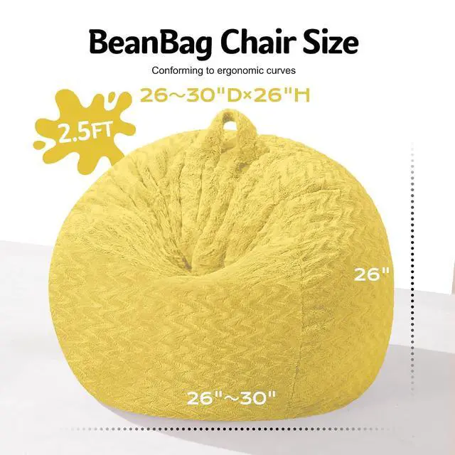 Alt view image 2 of 7 - 2FT Bean Bag Chair,Giant Bean Bag Chairs for Adults,Big Bean Bags with Memory Foam Filled, Large Beanbag Chairs with Chevron Plush Cover-Yellow