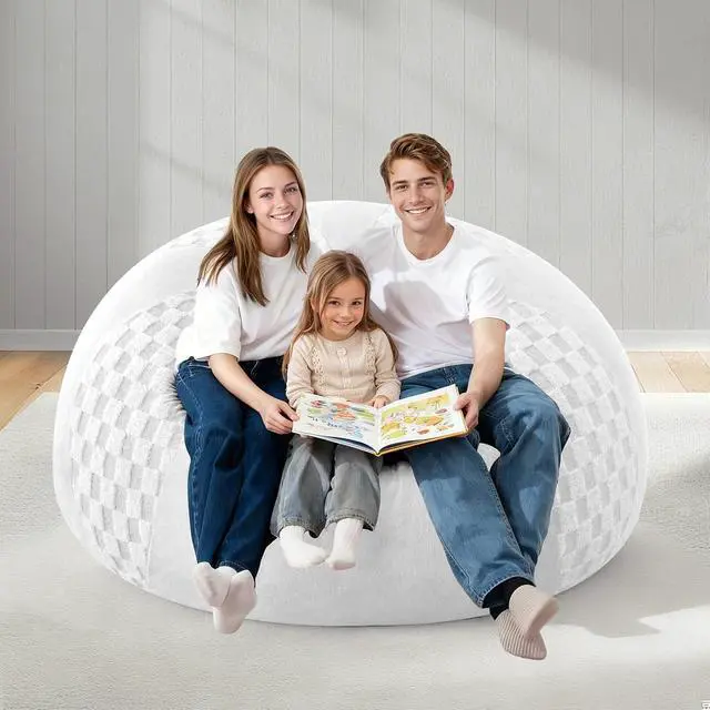 Alt view image 4 of 7 - 6FT Bean Bag Chair Teardrop Beanbag Chair with Memory Foam Filled Soft Checkboard Leaf alongside Plush Bean Bag Sofa with Removable Cover for Living Room,Bedroom-Checkboard White