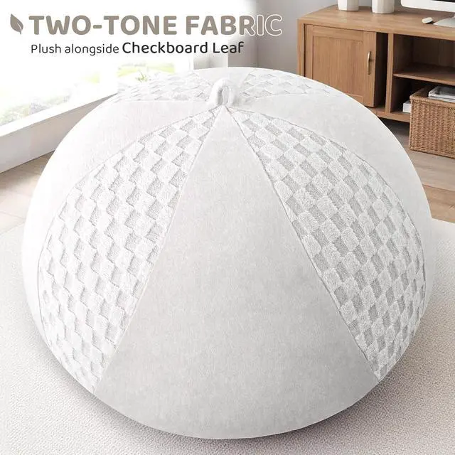 Alt view image 5 of 7 - 6FT Bean Bag Chair Teardrop Beanbag Chair with Memory Foam Filled Soft Checkboard Leaf alongside Plush Bean Bag Sofa with Removable Cover for Living Room,Bedroom-Checkboard White