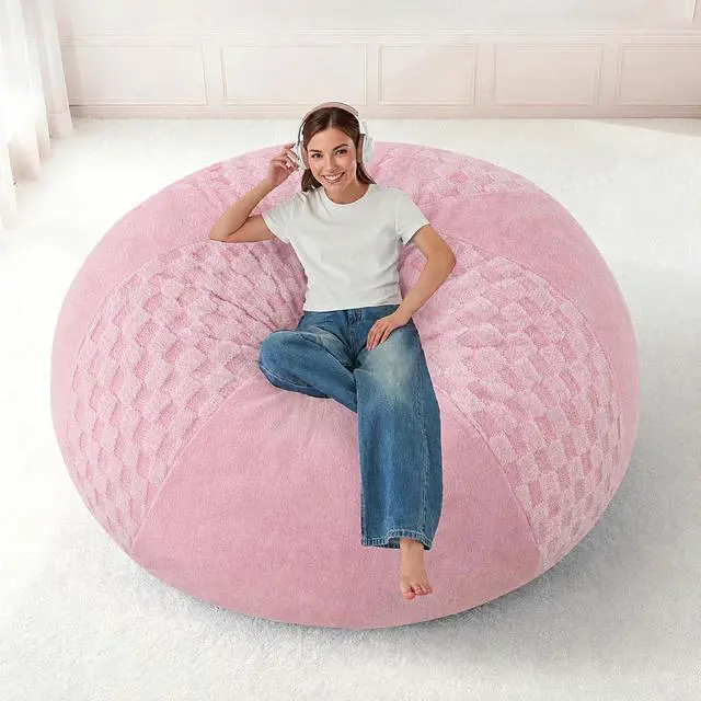 Alt view image 3 of 7 - 5FT Bean Bag Chair Teardrop Beanbag Chair with Memory Foam Filled Soft Checkboard Leaf alongside Plush Bean Bag Sofa with Removable Cover for Living Room,Bedroom-Checkboard Pink