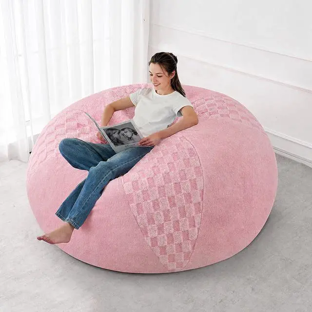 Main image of 5FT Bean Bag Chair Teardrop Beanbag Chair with Memory Foam Filled Soft Checkboard Leaf alongside Plush Bean Bag Sofa with Removable Cover for Living Room,Bedroom-Checkboard Pink