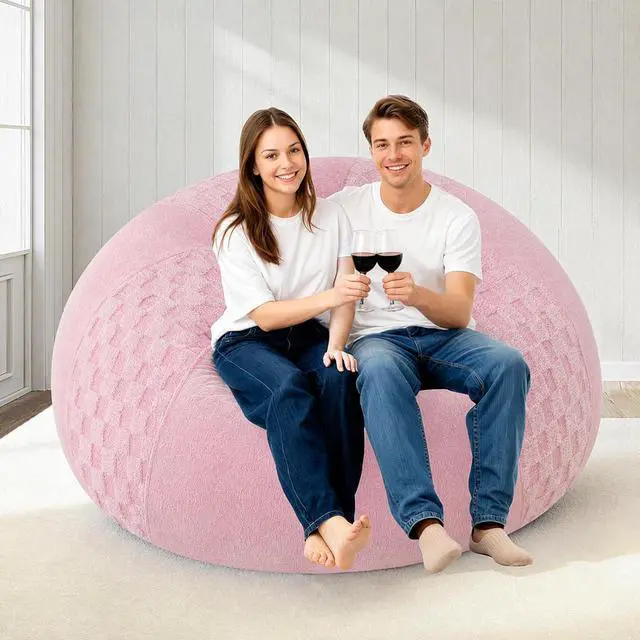 Alt view image 4 of 7 - 5FT Bean Bag Chair Teardrop Beanbag Chair with Memory Foam Filled Soft Checkboard Leaf alongside Plush Bean Bag Sofa with Removable Cover for Living Room,Bedroom-Checkboard Pink