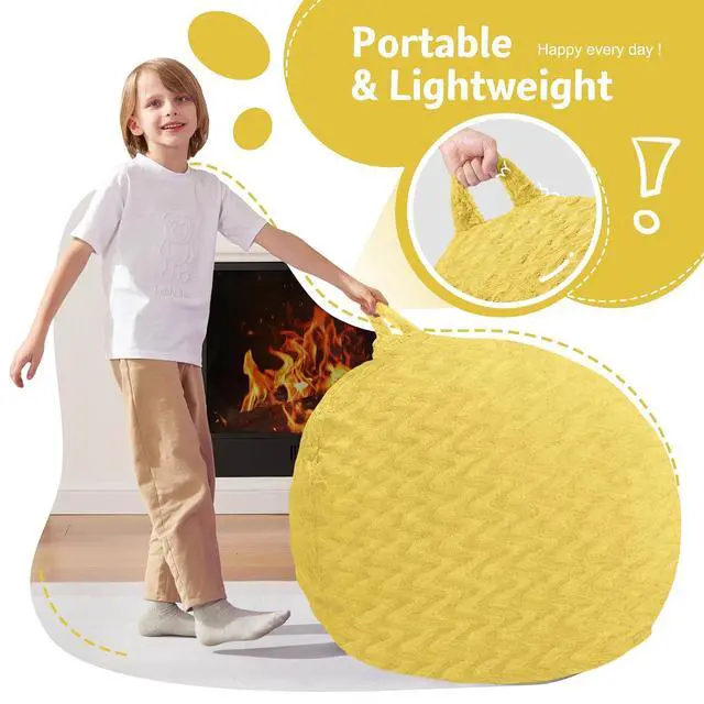 Alt view image 4 of 7 - 2FT Bean Bag Chair,Giant Bean Bag Chairs for Adults,Big Bean Bags with Memory Foam Filled, Large Beanbag Chairs with Chevron Plush Cover-Yellow
