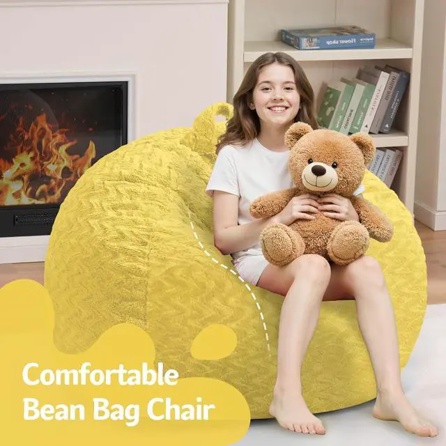 Alt view image 5 of 7 - 2FT Bean Bag Chair,Giant Bean Bag Chairs for Adults,Big Bean Bags with Memory Foam Filled, Large Beanbag Chairs with Chevron Plush Cover-Yellow