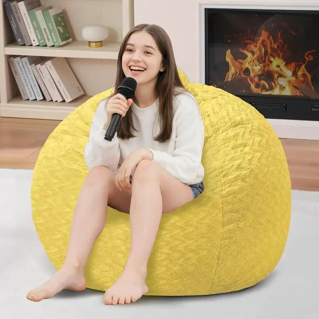 Alt view image 7 of 7 - 2FT Bean Bag Chair,Giant Bean Bag Chairs for Adults,Big Bean Bags with Memory Foam Filled, Large Beanbag Chairs with Chevron Plush Cover-Yellow