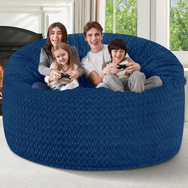 Alt view image 5 of 7 - 6FT Bean Bag Chair,Giant Bean Bag Chairs for Adults,Big Bean Bags with Memory Foam Filled, Large Beanbag Chairs with Chevron Plush Cover-Blue