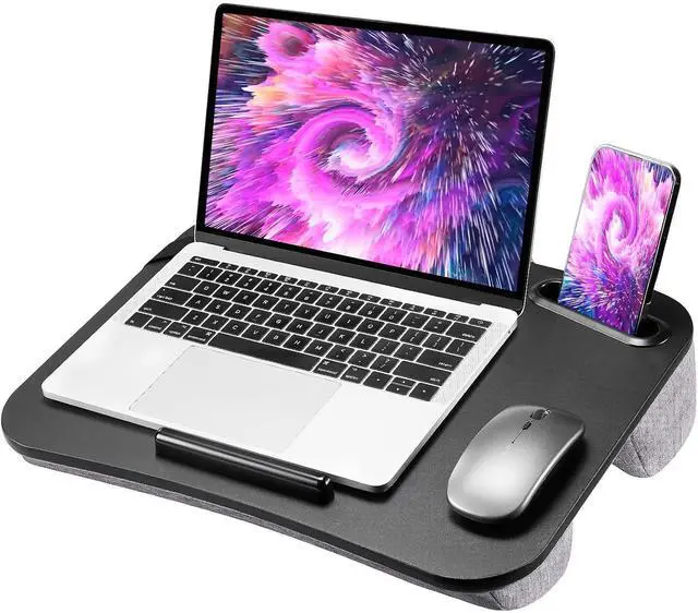 Main image of Laptop Lap Desk, Fits up to 15.6-Inch Laptops and Tablets, Portable Lap Desk with Cushion, Phone Holder and Storage Bag, Black Lapdesk for Home Office or Dormitory
