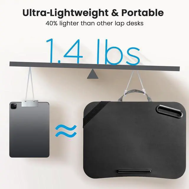 Alt view image 2 of 7 - Laptop Lap Desk, Fits up to 15.6-Inch Laptops and Tablets, Portable Lap Desk with Cushion, Phone Holder and Storage Bag, Black Lapdesk for Home Office or Dormitory