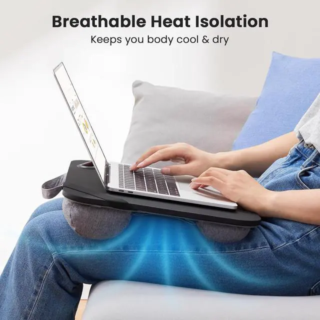 Alt view image 4 of 7 - Laptop Lap Desk, Fits up to 15.6-Inch Laptops and Tablets, Portable Lap Desk with Cushion, Phone Holder and Storage Bag, Black Lapdesk for Home Office or Dormitory