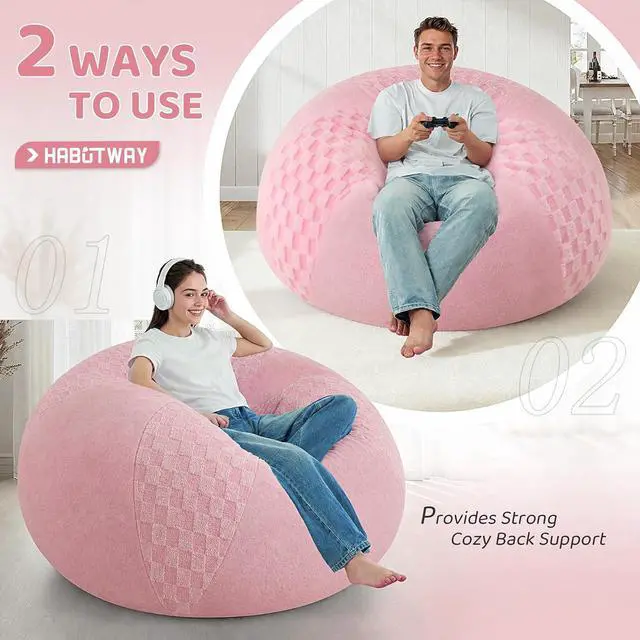 Alt view image 7 of 7 - 5FT Bean Bag Chair Teardrop Beanbag Chair with Memory Foam Filled Soft Checkboard Leaf alongside Plush Bean Bag Sofa with Removable Cover for Living Room,Bedroom-Checkboard Pink