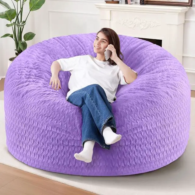 Main image of 6FT Bean Bag Chair,Giant Bean Bag Chairs for Adults,Big Bean Bags with Memory Foam Filled, Large Beanbag Chairs with Chevron Plush Cover-Purple
