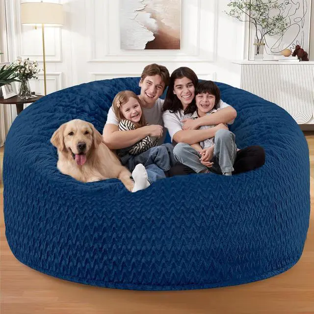 Alt view image 7 of 7 - 6FT Bean Bag Chair,Giant Bean Bag Chairs for Adults,Big Bean Bags with Memory Foam Filled, Large Beanbag Chairs with Chevron Plush Cover-Blue