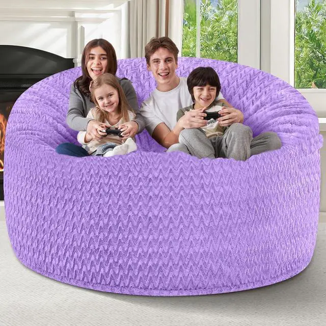 Alt view image 4 of 7 - 6FT Bean Bag Chair,Giant Bean Bag Chairs for Adults,Big Bean Bags with Memory Foam Filled, Large Beanbag Chairs with Chevron Plush Cover-Purple