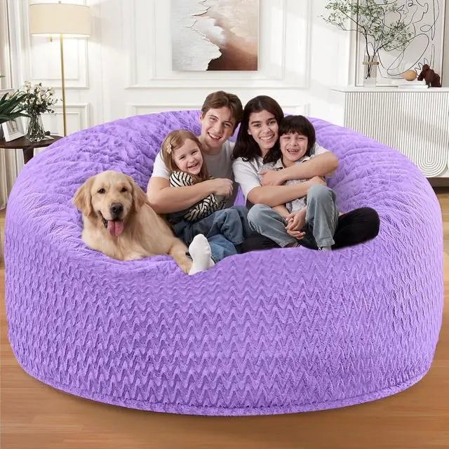 Alt view image 7 of 7 - 6FT Bean Bag Chair,Giant Bean Bag Chairs for Adults,Big Bean Bags with Memory Foam Filled, Large Beanbag Chairs with Chevron Plush Cover-Purple