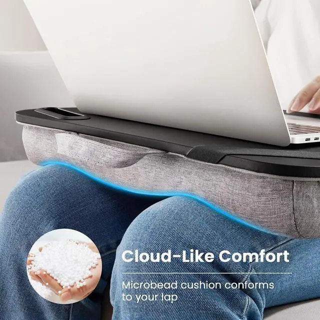 Alt view image 6 of 7 - Laptop Lap Desk, Fits up to 15.6-Inch Laptops and Tablets, Portable Lap Desk with Cushion, Phone Holder and Storage Bag, Black Lapdesk for Home Office or Dormitory