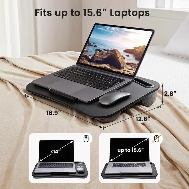 Alt view image 7 of 7 - Laptop Lap Desk, Fits up to 15.6-Inch Laptops and Tablets, Portable Lap Desk with Cushion, Phone Holder and Storage Bag, Black Lapdesk for Home Office or Dormitory
