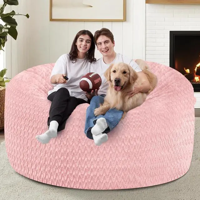 Alt view image 4 of 7 - 5FT Bean Bag Chair,Giant Bean Bag Chairs for Adults,Big Bean Bags with Memory Foam Filled, Large Beanbag Chairs with Chevron Plush Cover-Soft Pink