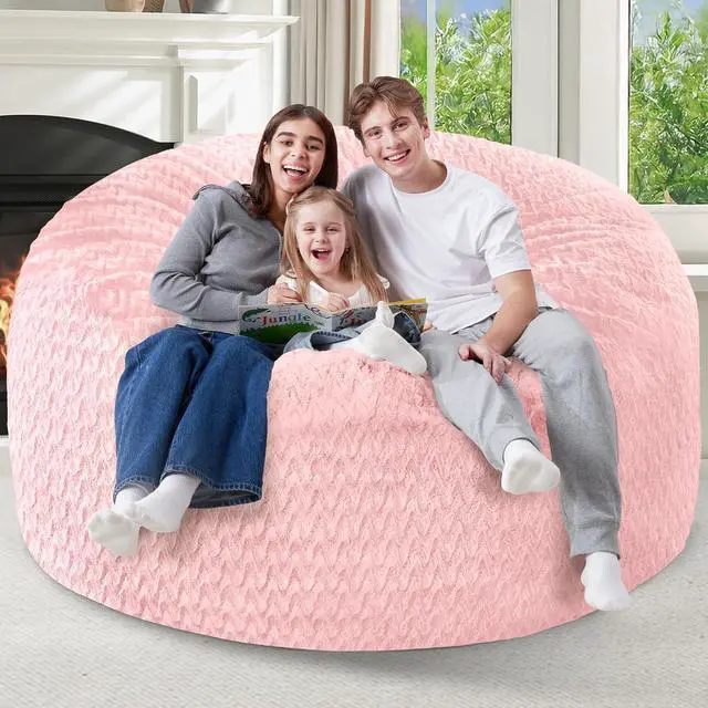 Alt view image 7 of 7 - 5FT Bean Bag Chair,Giant Bean Bag Chairs for Adults,Big Bean Bags with Memory Foam Filled, Large Beanbag Chairs with Chevron Plush Cover-Soft Pink