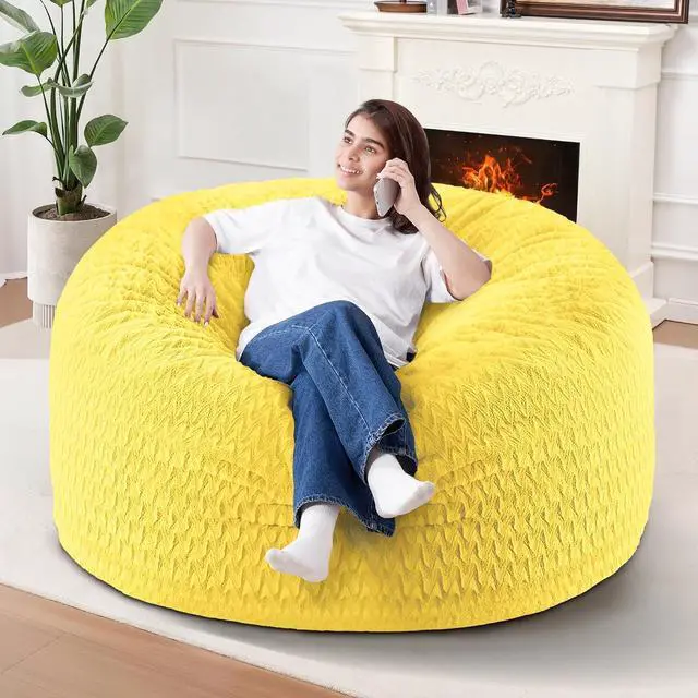 Main image of 3FT Bean Bag Chair,Giant Bean Bag Chairs for Adults,Big Bean Bags with Memory Foam Filled, Large Beanbag Chairs with Chevron Plush Cover-Yellow