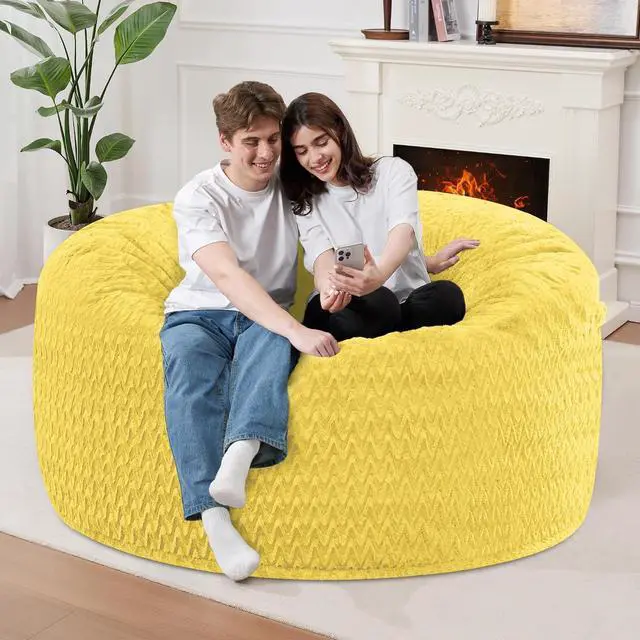 Alt view image 4 of 7 - 3FT Bean Bag Chair,Giant Bean Bag Chairs for Adults,Big Bean Bags with Memory Foam Filled, Large Beanbag Chairs with Chevron Plush Cover-Yellow