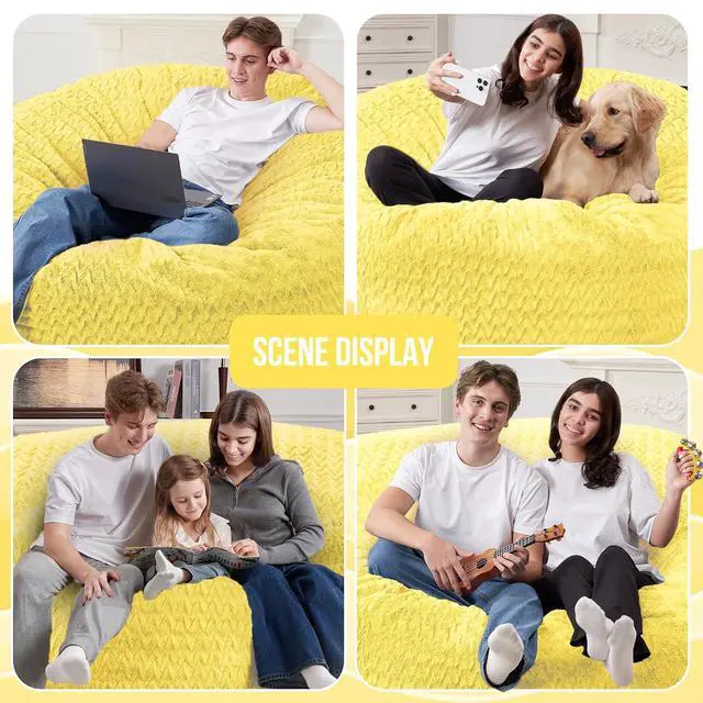 Alt view image 3 of 7 - 3FT Bean Bag Chair,Giant Bean Bag Chairs for Adults,Big Bean Bags with Memory Foam Filled, Large Beanbag Chairs with Chevron Plush Cover-Yellow
