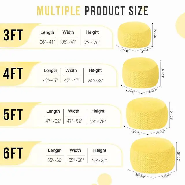 Alt view image 5 of 7 - 3FT Bean Bag Chair,Giant Bean Bag Chairs for Adults,Big Bean Bags with Memory Foam Filled, Large Beanbag Chairs with Chevron Plush Cover-Yellow