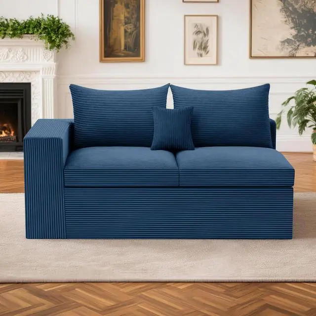 Main image of Modular Sectional Loveseat Sofa for Living Room, Cloud Boneless Couches for Small Spaces, Floor Corduroy Sofa Couch, Comfy Foam Couch with Armrest & Pillow (Blue, 2-Seat)